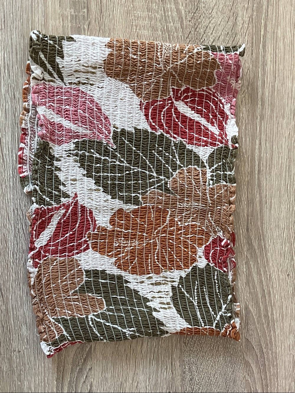 Leaf Print Smocked Tube Top in Autumn Hues